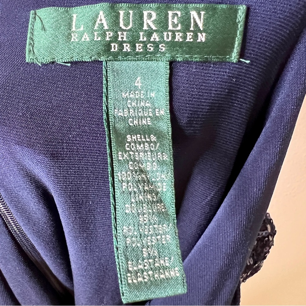 LAUREN RALPH LAUREN Navy Blue Sequin Low-Back Dress - Sz 4 - Picture 5 of 6